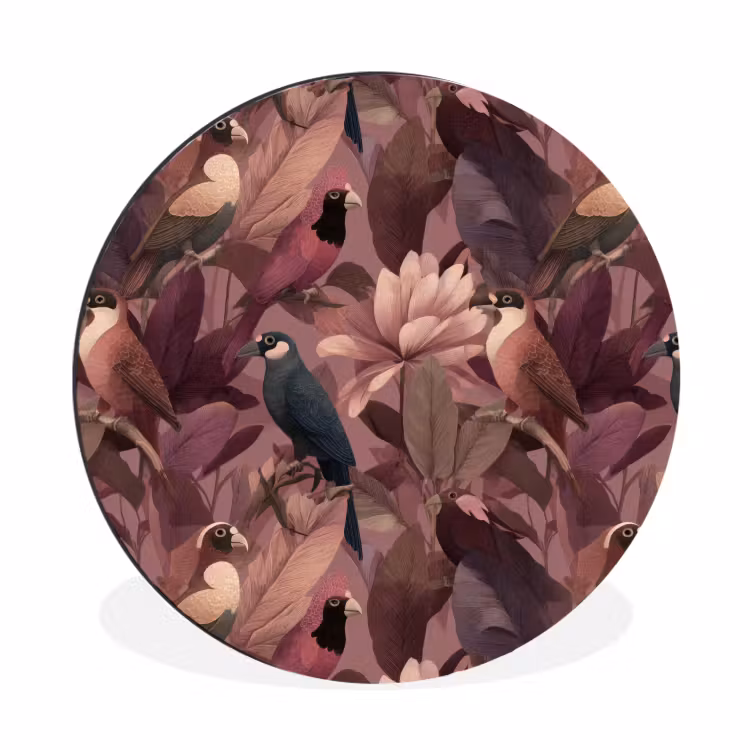 Wandcirkel - Aluminium - Vogels - Bladeren - Roze — 1