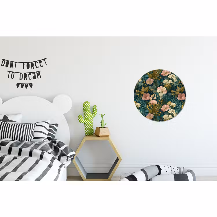 Wandcirkel - Aluminium - Wilde bloemen - Botanisch - Patroon - Roze - Romantisch — 5