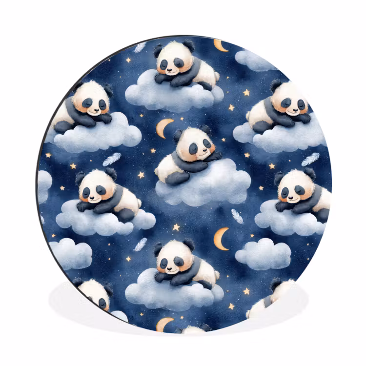 Wandcirkel - Aluminium - Panda's - Slapen - Blauw — 1