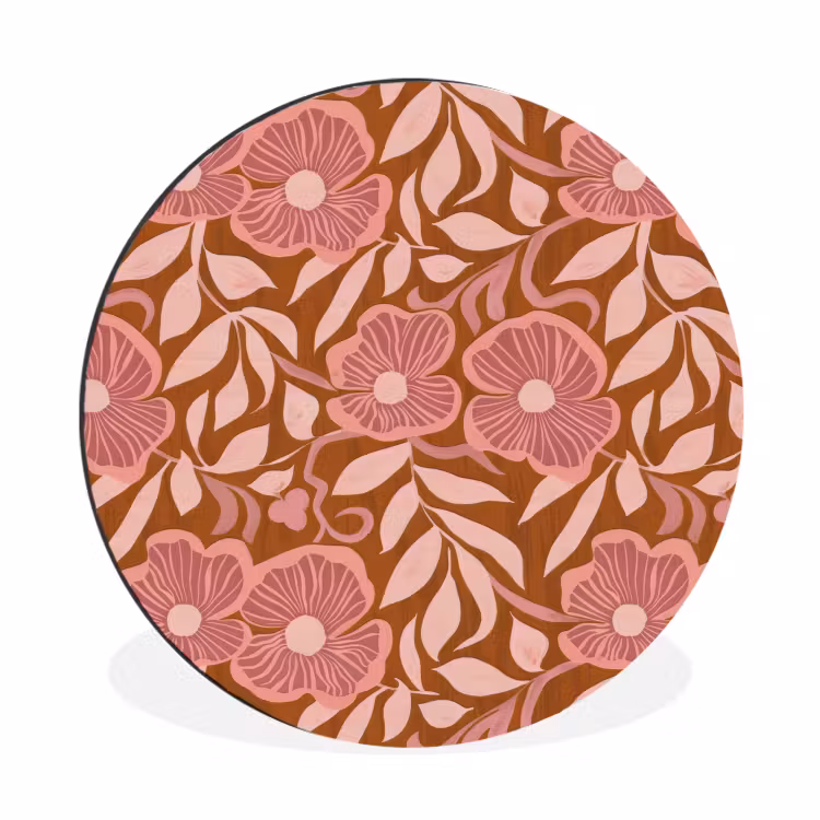 Wandcirkel - Aluminium - Sfeer - Bloemen - Roze — 1