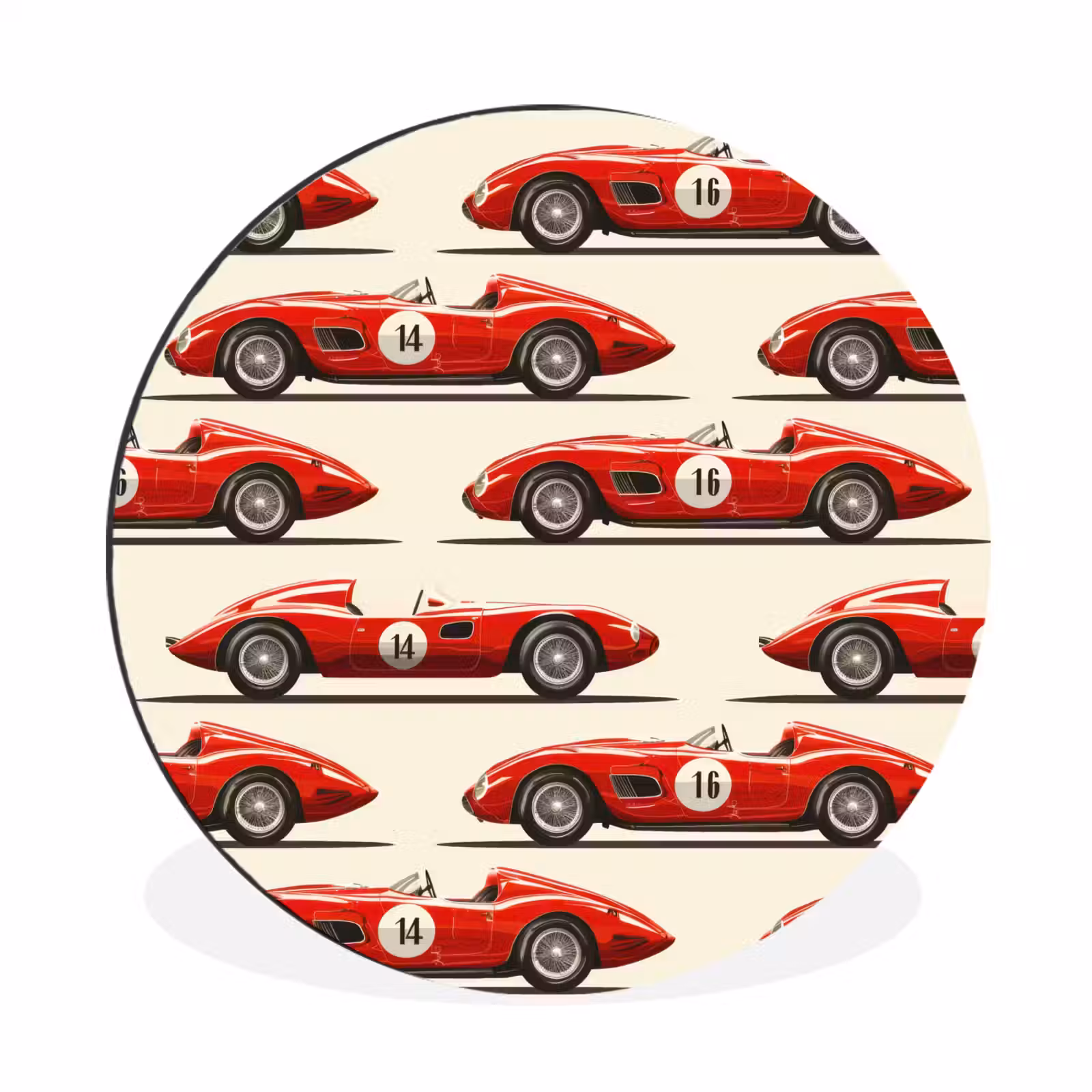 Wandcirkel - Aluminium - Raceauto - Retro - Rood — 1