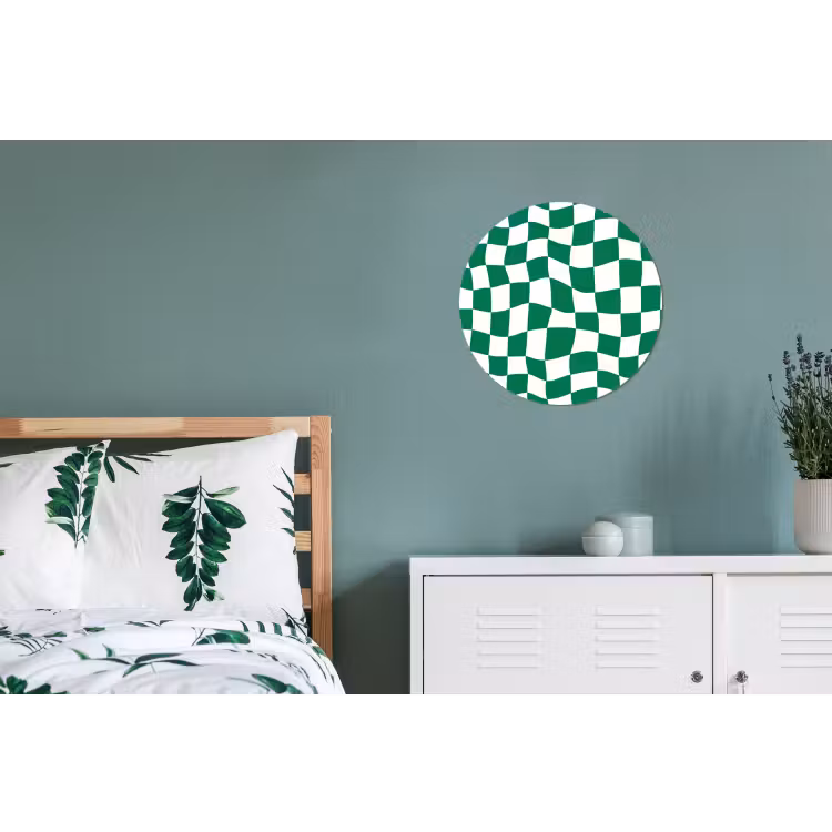 Wandcirkel - Aluminium - Schaakbord - Golvend - Groen — 4