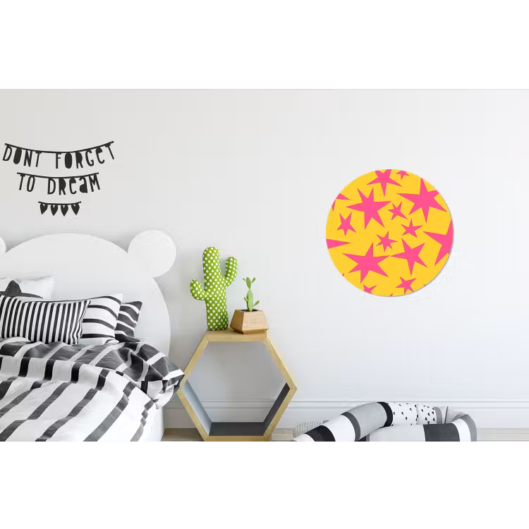 Wandcirkel - Aluminium - Sterren - Patroon - Roze - Geel — 5
