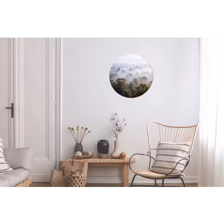 Wandcirkel - Aluminium - Natuur - Mist - Bos - Ochtend - Goud — 2