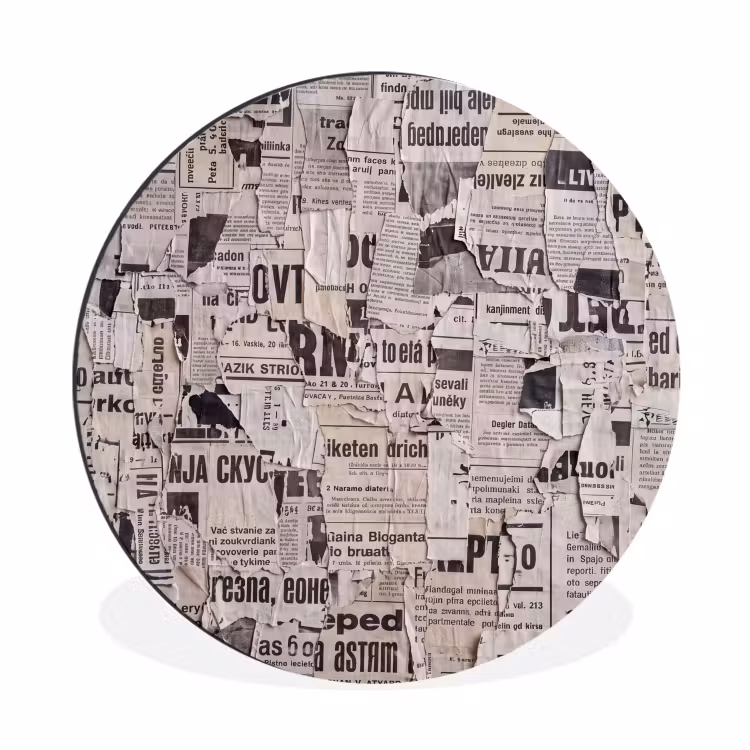 Wandcirkel - Aluminium - Krant - Gescheurd - Textuur - Abstract - Zwart-wit — 1