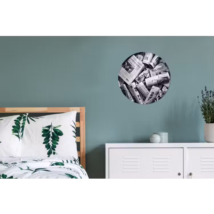 Wandcirkel - Aluminium - Krant - Stapel - Nieuws - Zwart-wit — 4