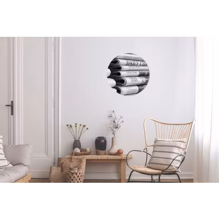 Wandcirkel - Aluminium - Krant - Stapel - Nieuws - Zwart-wit - Media — 2