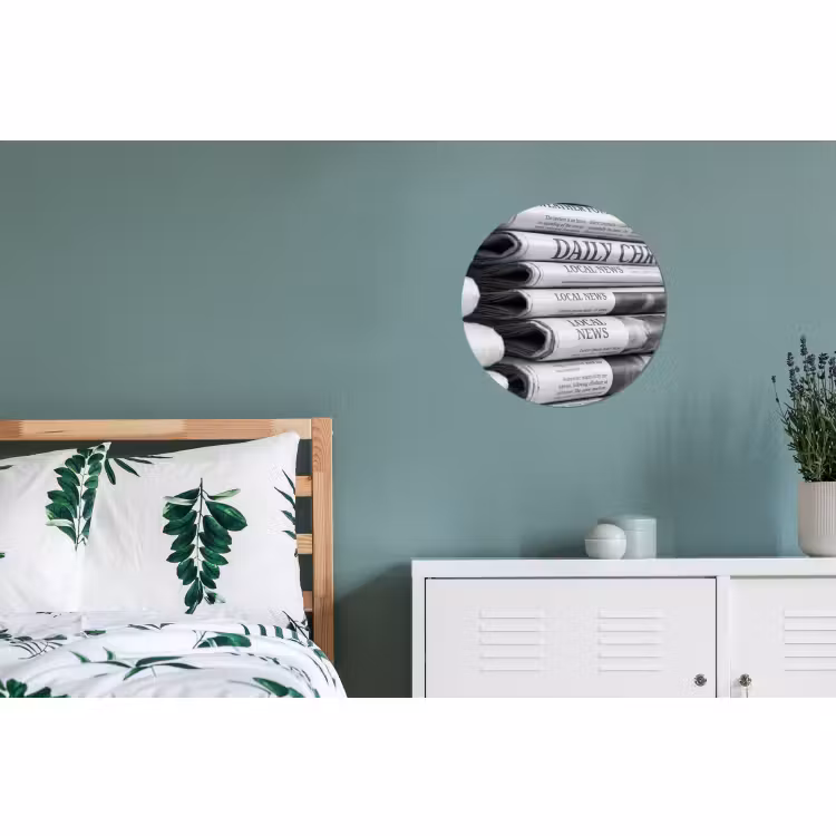 Wandcirkel - Aluminium - Krant - Stapel - Nieuws - Zwart-wit - Media — 4