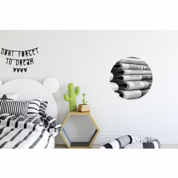 Wandcirkel - Aluminium - Krant - Stapel - Nieuws - Zwart-wit - Media — 5