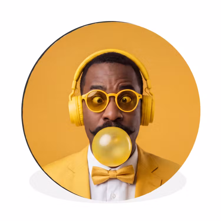 Wandcirkel - Aluminium - Man - Bubblegum - Portret - Geel - Modern — 1