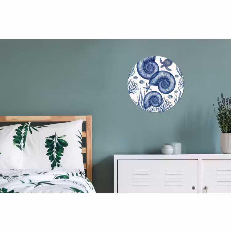 Wandcirkel - Aluminium - Schelp - Spiraal - Zeeleven - Aquarel - Blauw — 4