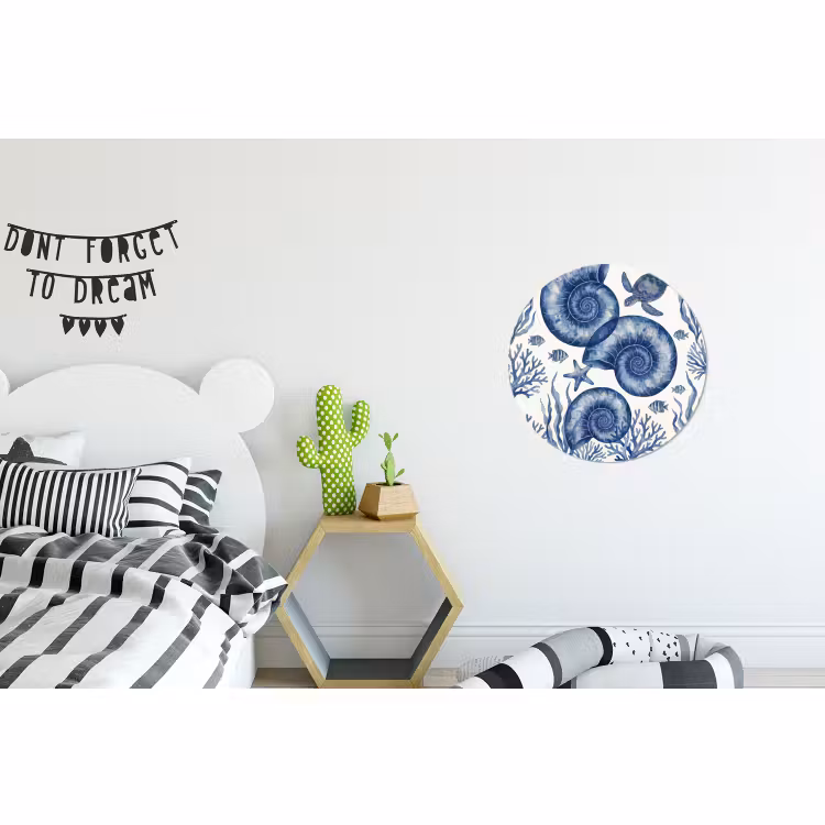 Wandcirkel - Aluminium - Schelp - Spiraal - Zeeleven - Aquarel - Blauw — 5