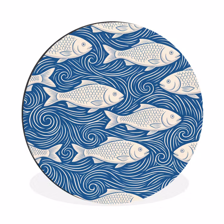 Wandcirkel - Aluminium - Vis - Water - Patroon - Grafisch - Blauw — 1