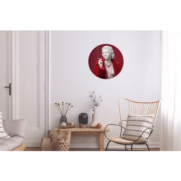 Wandcirkel - Aluminium - Vrouw - Bontjas - Mode - Klassiek - Rood — 2
