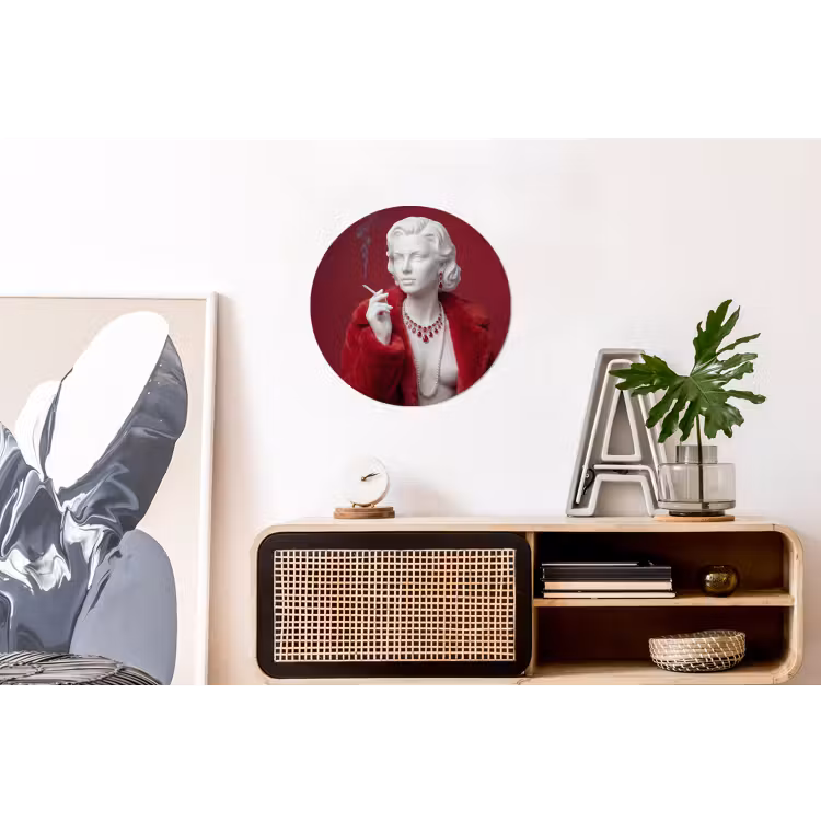Wandcirkel - Aluminium - Vrouw - Bontjas - Mode - Klassiek - Rood — 3