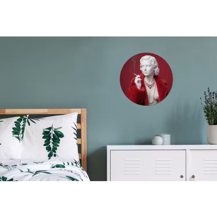 Wandcirkel - Aluminium - Vrouw - Bontjas - Mode - Klassiek - Rood — 4
