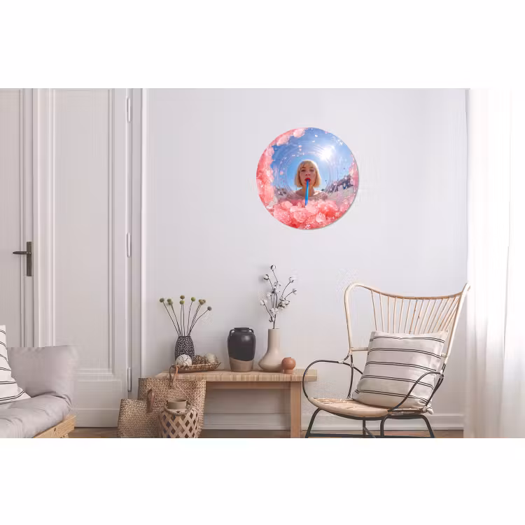 Wandcirkel - Aluminium - Vrouw - Drank - Zomer - Roze - Blauw — 2
