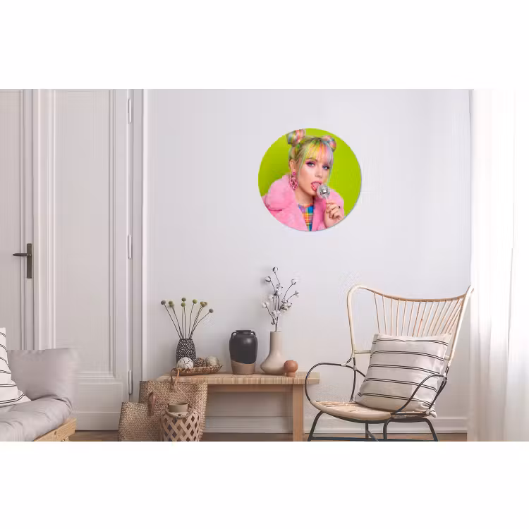 Wandcirkel - Aluminium - Vrouw - Kleurrijk haar - Pop art - Modern - Levendig — 2