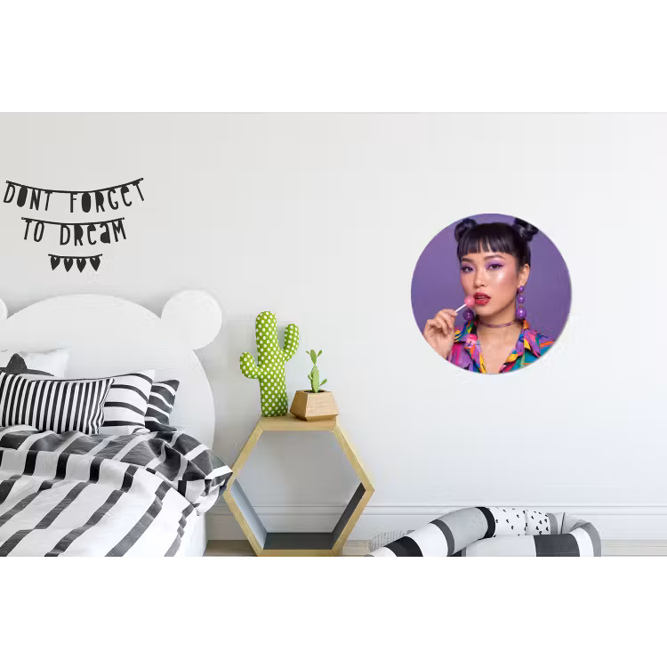 Wandcirkel - Aluminium - Vrouw - Portret - Make-up - Paars - Levendig — 5