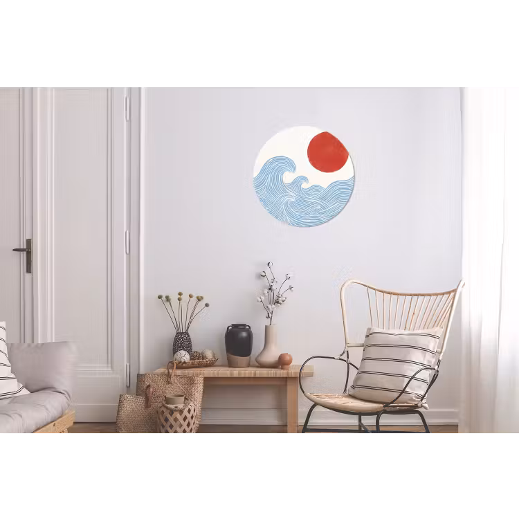 Wandcirkel - Aluminium - Zon - Golven - Oceaan - Abstract - Rood — 2