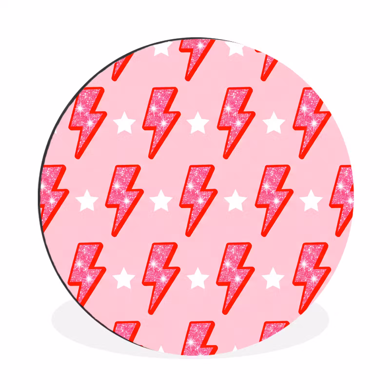 Wandcirkel - Aluminium - Patroon - Bliksem - Ster - Glitter - Roze — 1