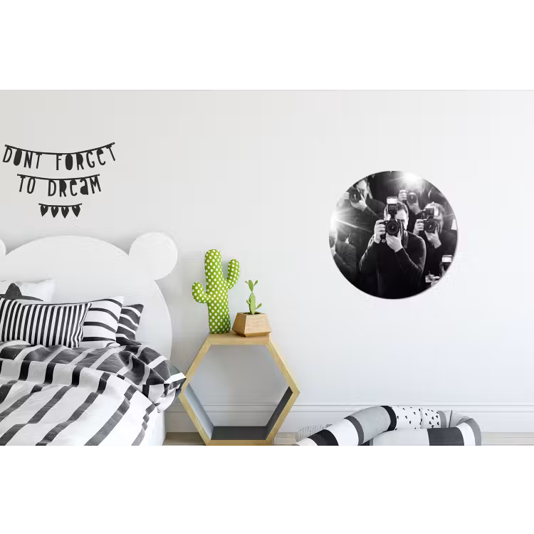 Wandcirkel - Aluminium - Mensen - Camera - Flitslicht - Zwart-wit - Media — 5