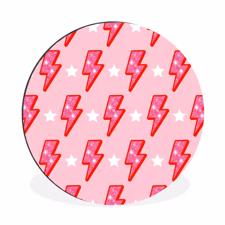 Wandcirkel - Aluminium - Patroon - Bliksem - Ster - Glitter - Roze — 1