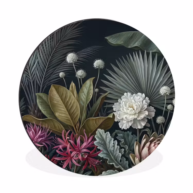 Wandcirkel - Aluminium - Planten - Tropisch - Botanisch - Donker - Groen — 1