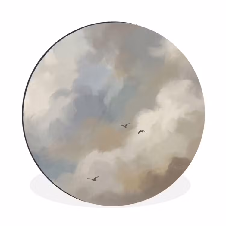 Wandcirkel - Aluminium - Vogel - Wolken - Natuur - Modern - Grijs — 1