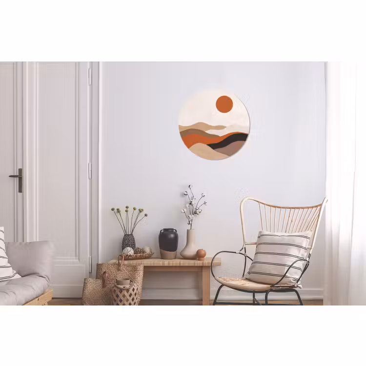 Wandcirkel - Aluminium - Landschap - Heuvels - Zon - Abstract - Oranje — 2