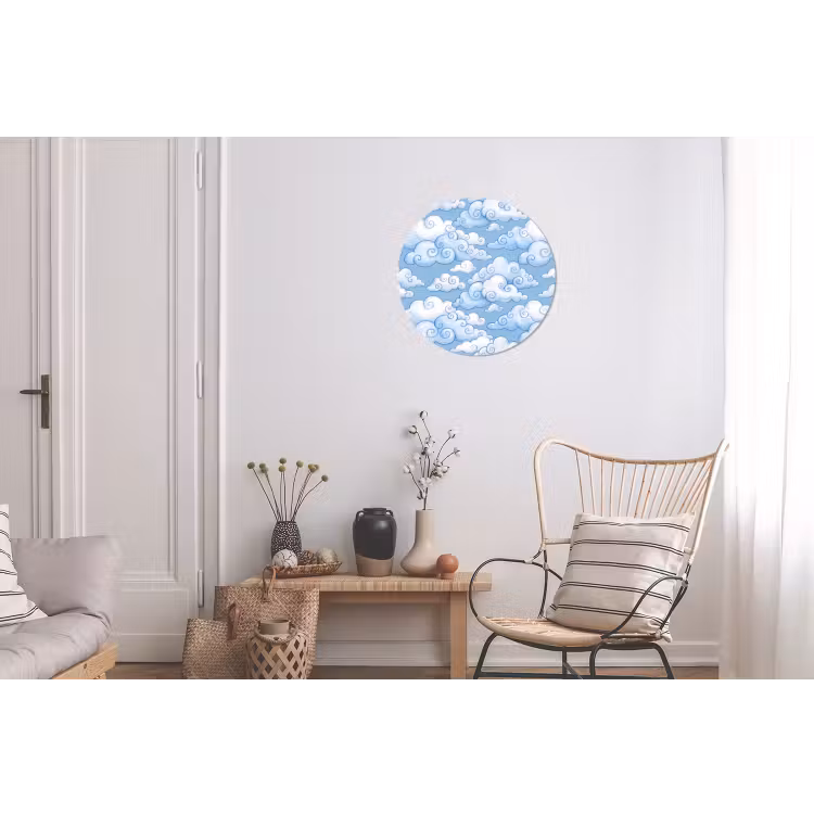 Wandcirkel - Aluminium - Wolken - Patroon - Hemel - Illustratie - Wit — 2