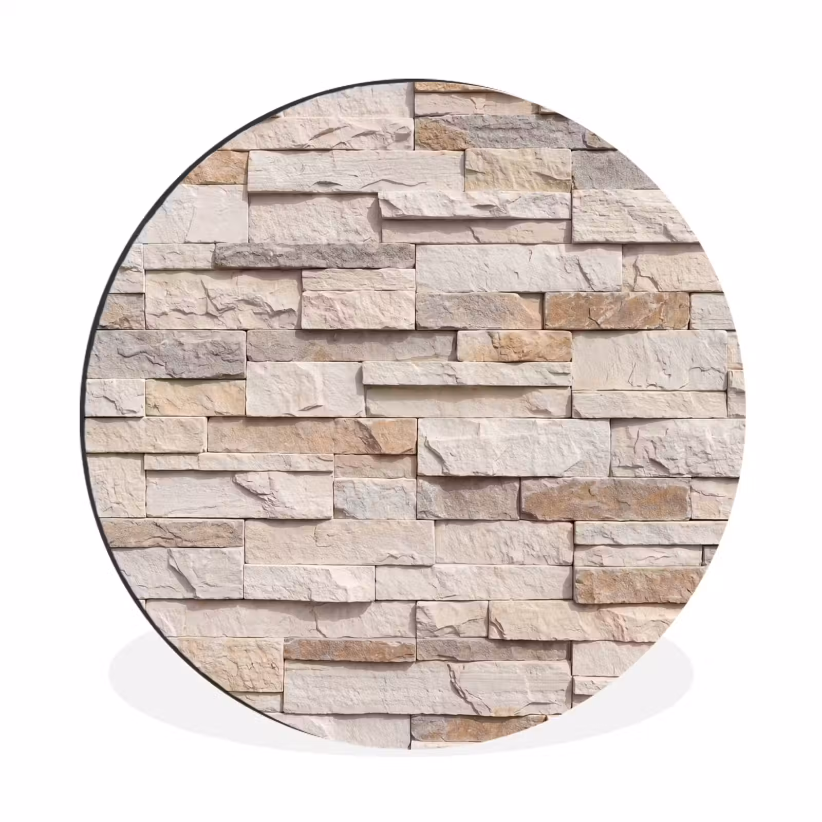 Wandcirkel - Aluminium - Steen - Muur - Textuur - Rustiek - Beige — 1