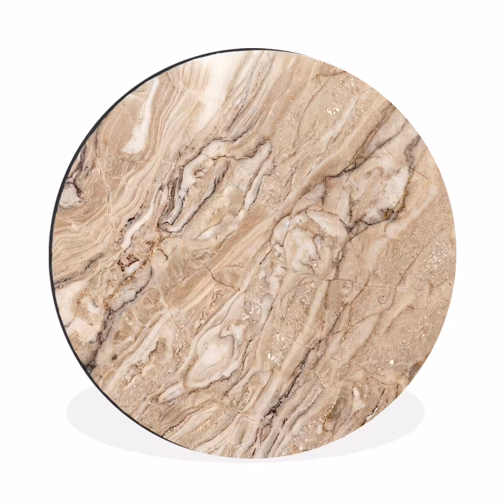 Wandcirkel - Aluminium - Textuur - Aders - Abstract - Modern - Beige — 1