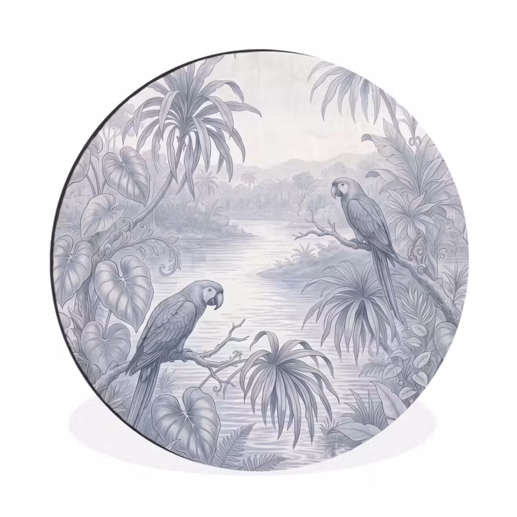 Wandcirkel - Aluminium - Vogel - Rivier - Tropisch - Illustratie - Blauw — 1
