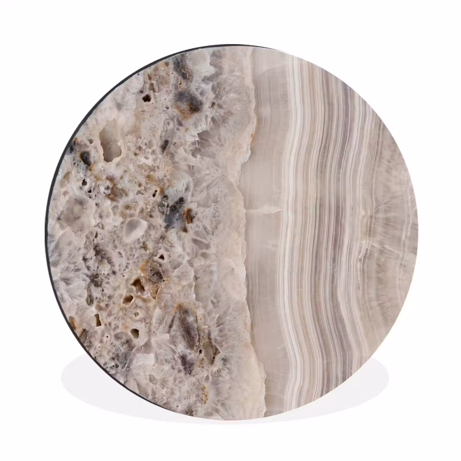 Wandcirkel - Aluminium - Steen - Textuur - Abstract - Beige - Wit — 1