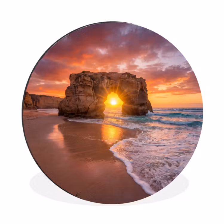 Wandcirkel - Aluminium - Kust - Rots - Zonsondergang - Zee - Natuur — 1