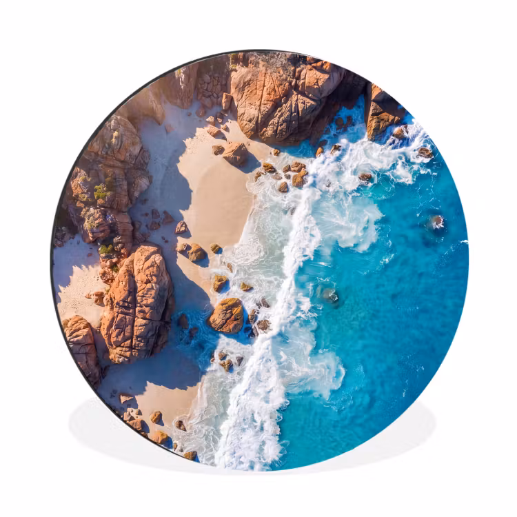 Wandcirkel - Aluminium - Strand - Zee - Rotsen - Natuur - Blauw — 1