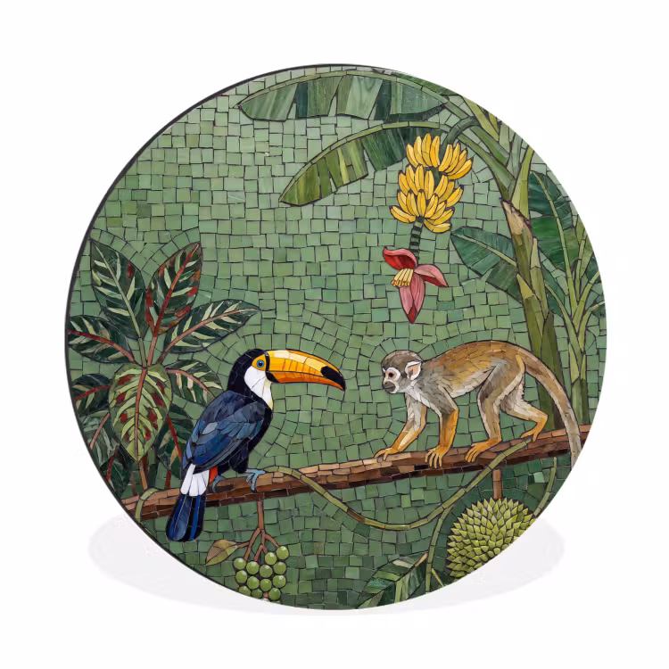 Wandcirkel - Aluminium - Vogel - Dier - Jungle - Mozaïek - Natuur — 1