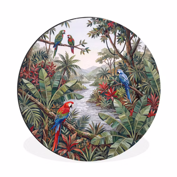 Wandcirkel - Aluminium - Vogel - Jungle - Natuur - Mozaïek - Groen — 1