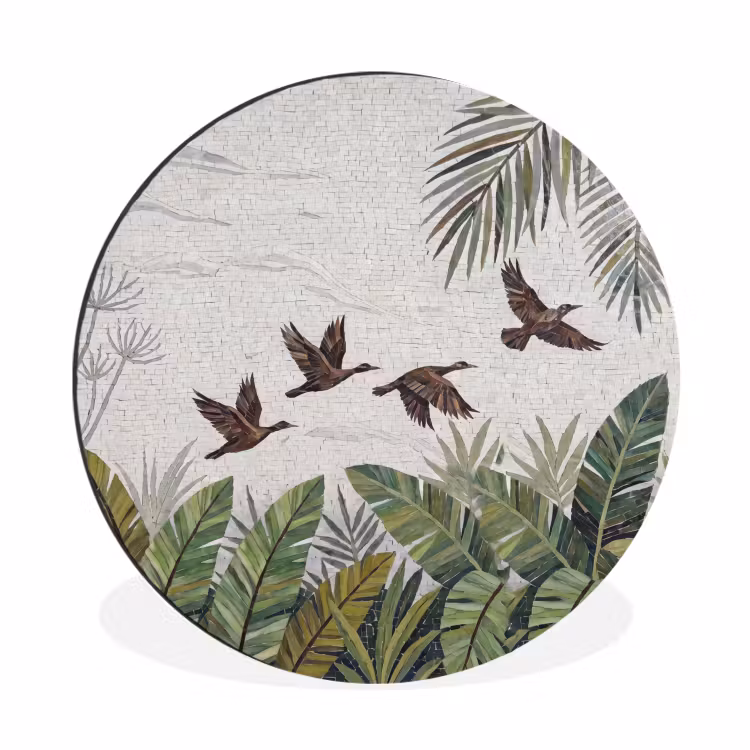 Wandcirkel - Aluminium - Vogel - Vliegend - Tropisch - Mozaïek - Groen — 1