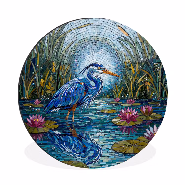 Wandcirkel - Aluminium - Vogel - Water - Natuur - Abstract - Blauw — 1