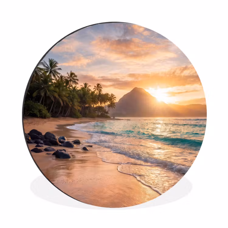 Wandcirkel - Aluminium - Zee - Berg - Landschap - Tropisch - Goud — 1