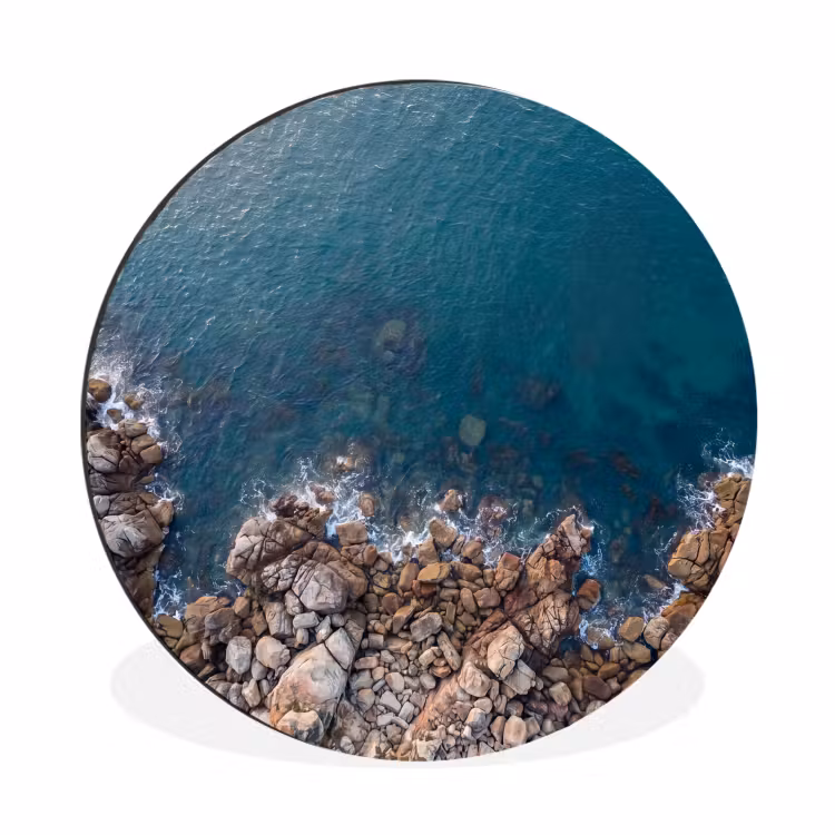Wandcirkel - Aluminium - Zee - Kustlijn - Natuur - Abstract - Blauw — 1