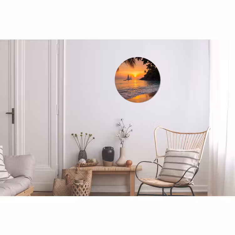 Wandcirkel - Aluminium - Zee - Zonsondergang - Boot - Natuur - Oranje — 2