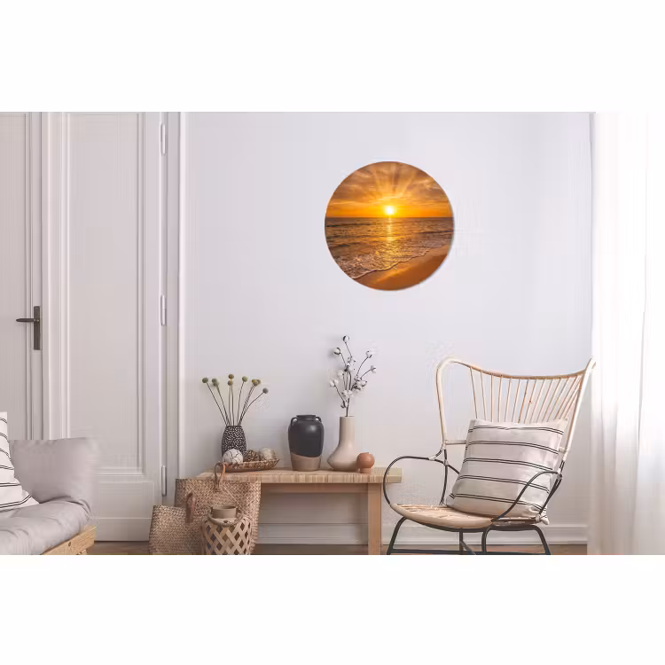 Wandcirkel - Aluminium - Zee - Zonsondergang - Golven - Kust - Oranje — 2
