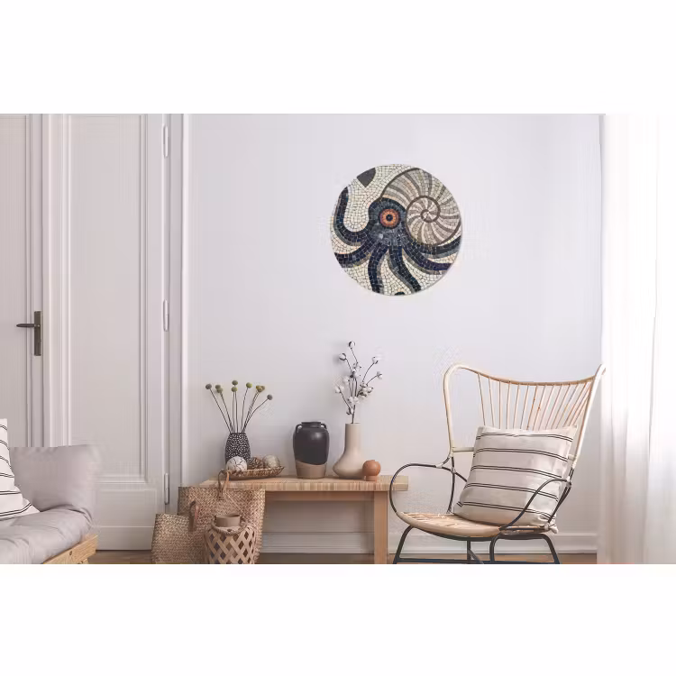 Wandcirkel - Aluminium - Zeeleven - Mozaïek - Kunst - Vintage - Beige — 2