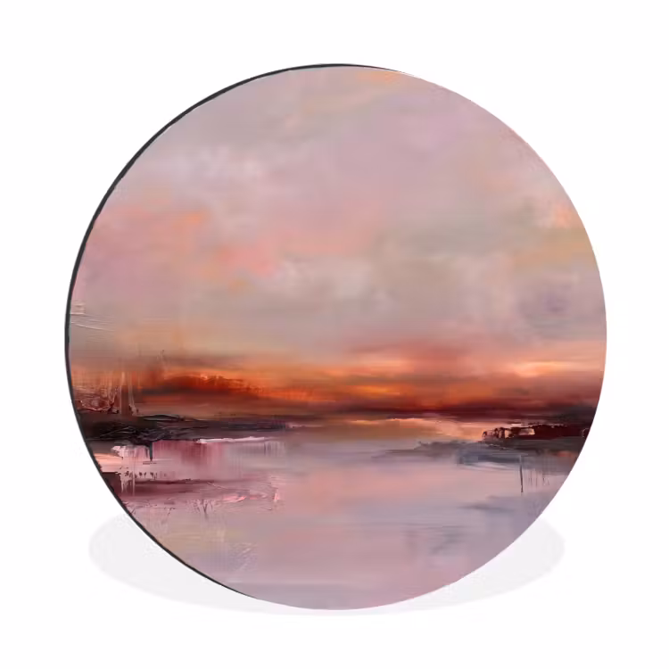 Wandcirkel - Aluminium - Landschap - Zonsondergang - Abstract - Modern - Roze — 1