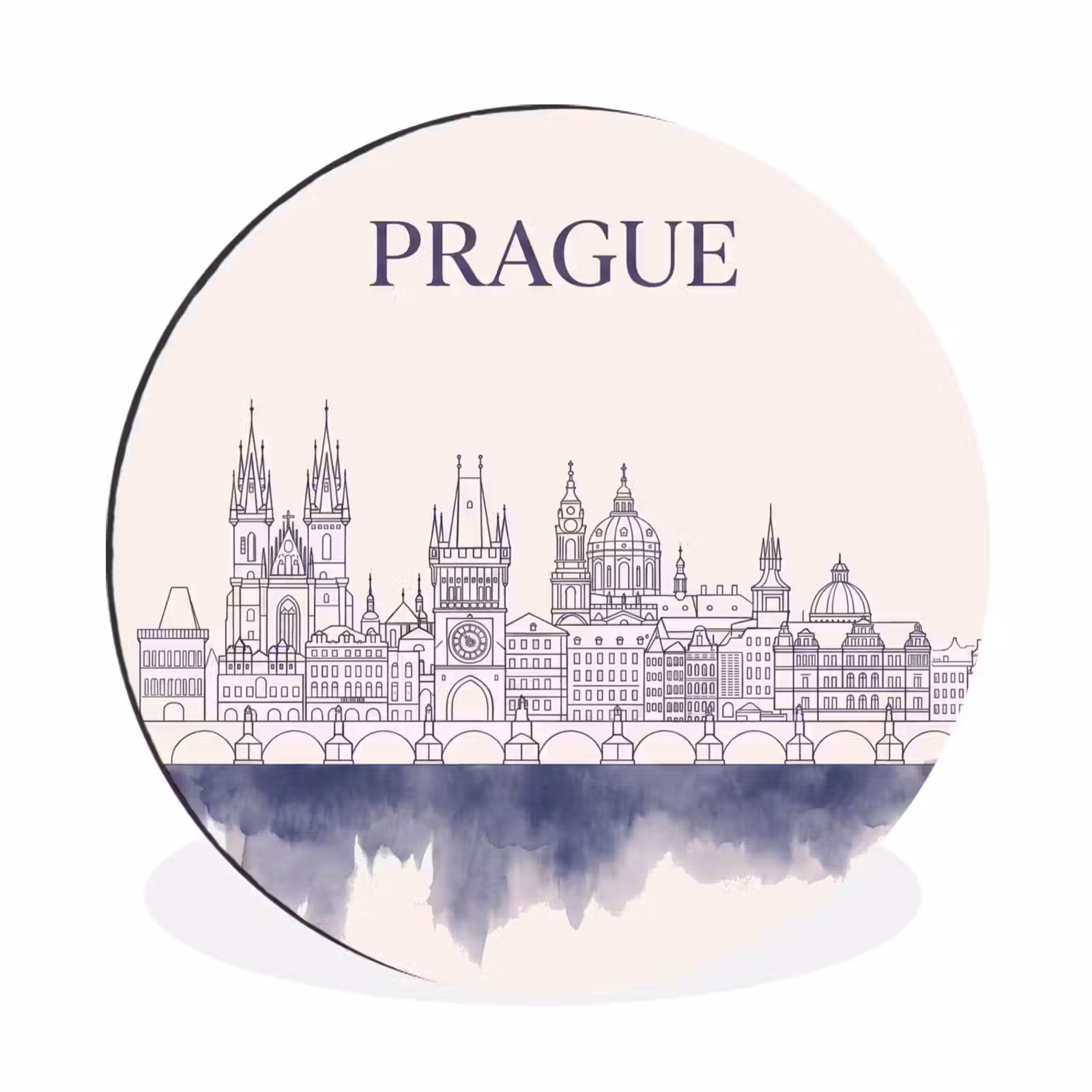 Wandcirkel - Aluminium - Praag - Skyline - Architectuur - Blauw — 1