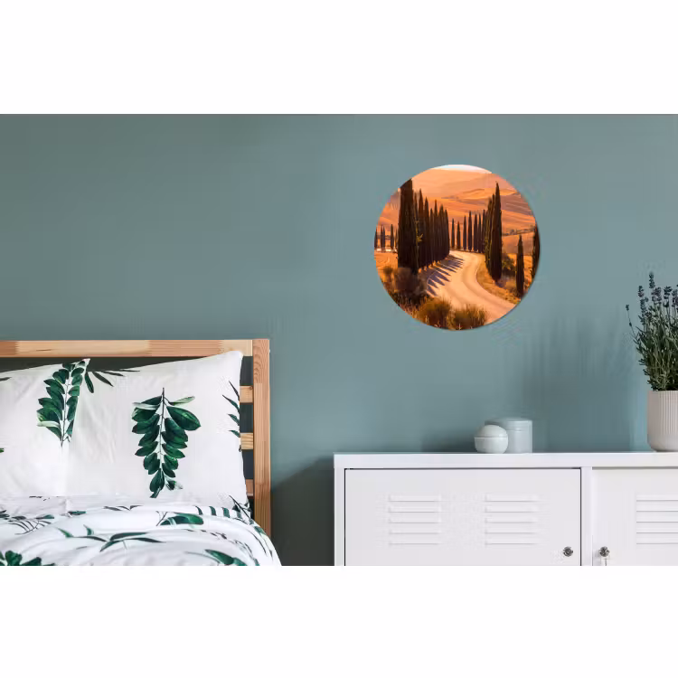 Wandcirkel - Aluminium - Landschap - Weg - Bomen - Natuur - Goud — 4