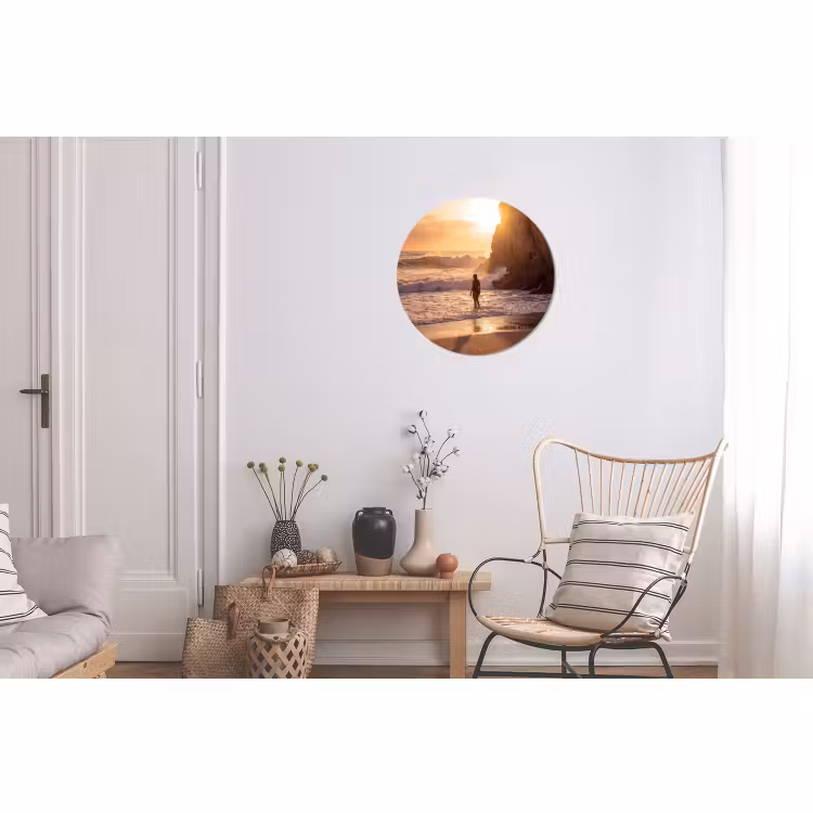 Wandcirkel - Aluminium - Mensen - Oceaan - Zonsondergang - Kust - Goud — 2